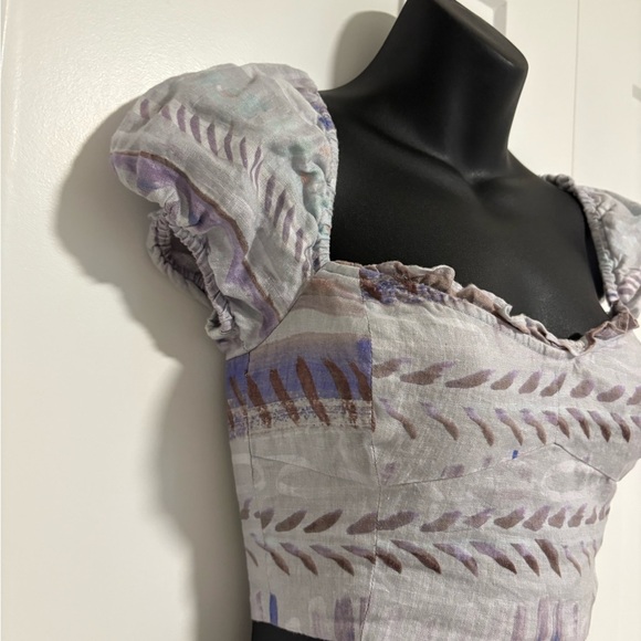 Aritzia Wilfred Linen Crop‎ Smocked Purple Puff-sleeve Top Women's Size XXS - Picture 3 of 14